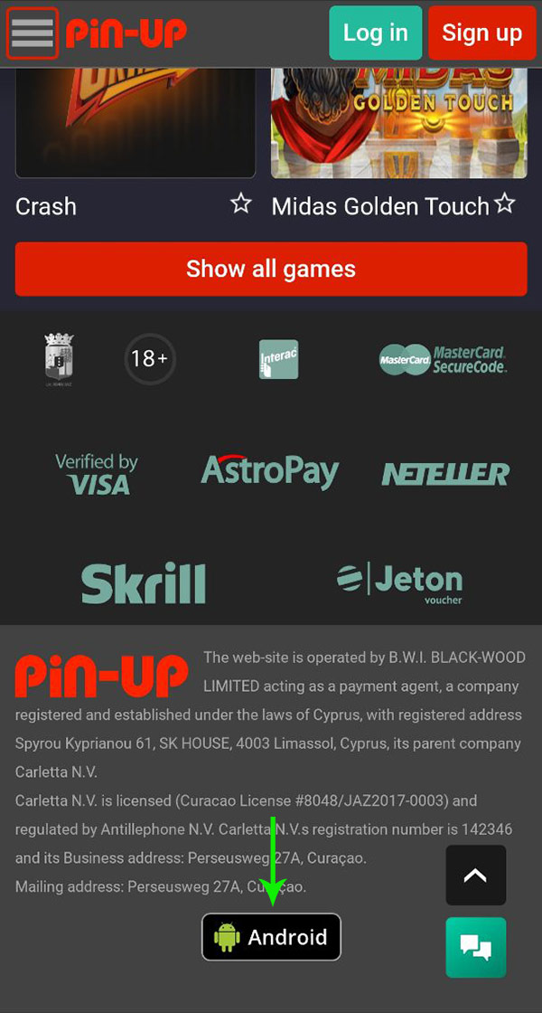 Pin-Up Bet App Button for Android Users