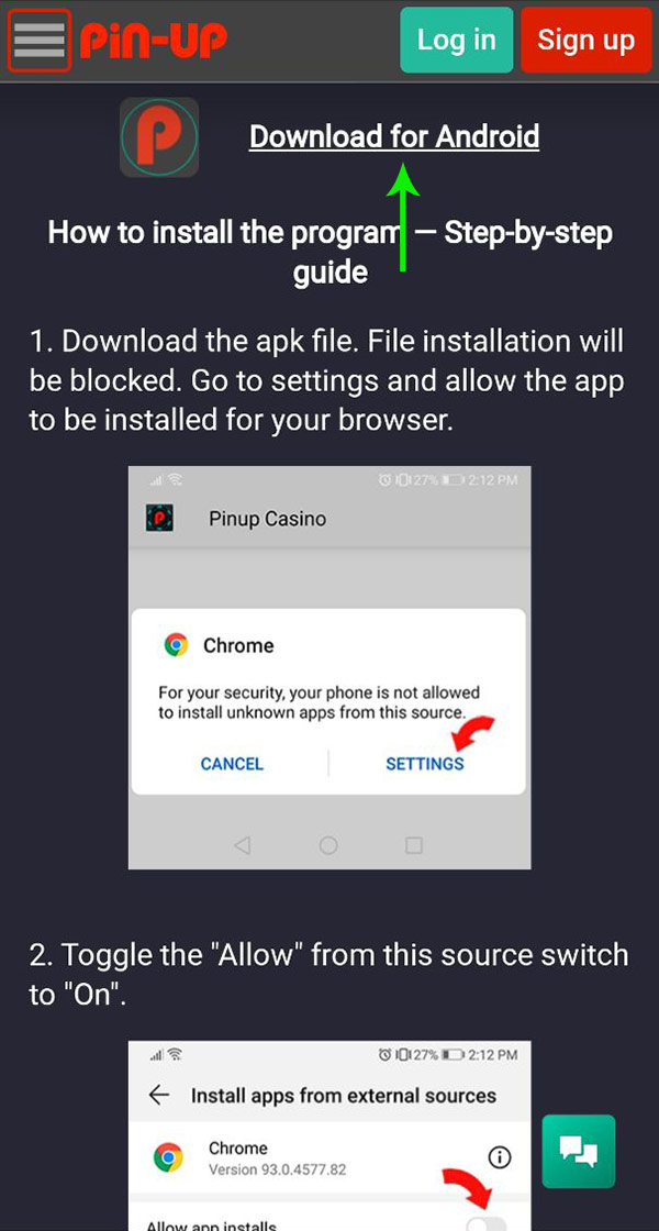 Сілтеме Android үшін Pin-Up Bet қолданбасын жүктеп алу үшін